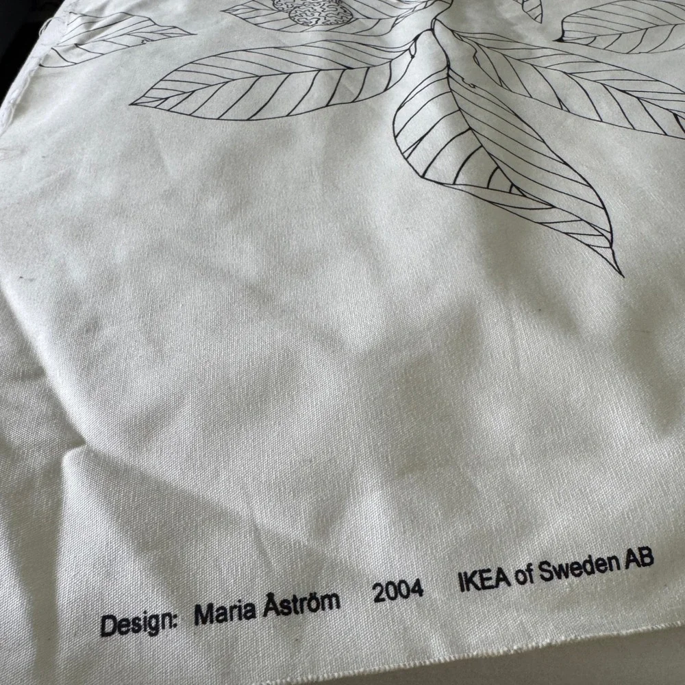 IKEA Maria Astrom 2004 Botanical Leaf Fabric Black White Cotton 59x120 Vintage